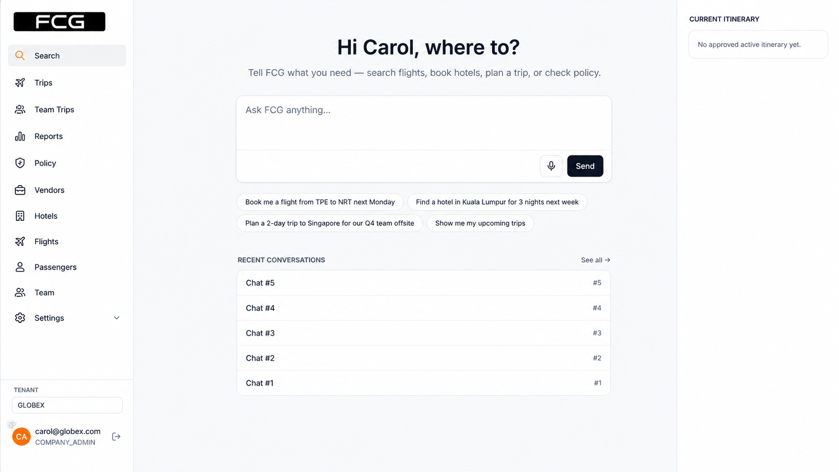 AI Booking Tool FCG dashboard preview